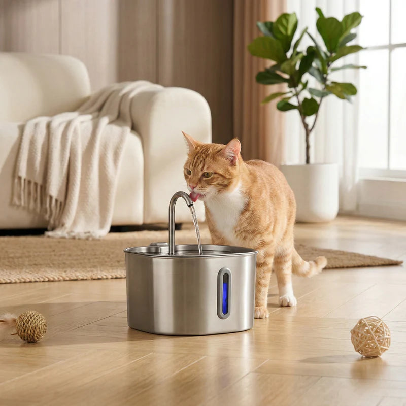 💦 AquaFlow™ – 2.2L Stainless Steel Cat Fountain