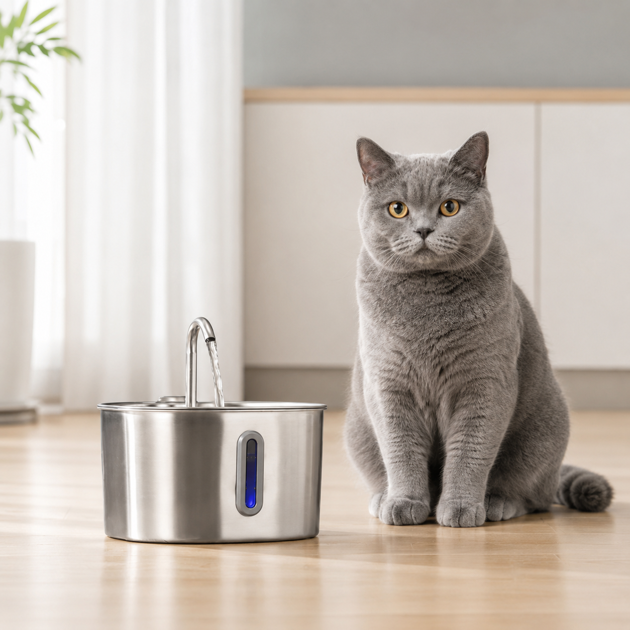 💦 AquaFlow™ – 2.2L Stainless Steel Cat Fountain